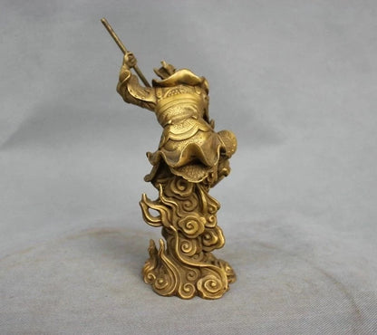 China Myth Bronze Sun Wukong Monkey King Hold Stick Fight Statue