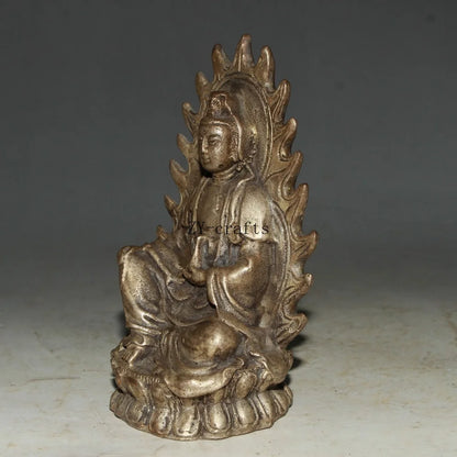 China Old Brass Lotus Guanyin Bodhisattva Buddha Statue