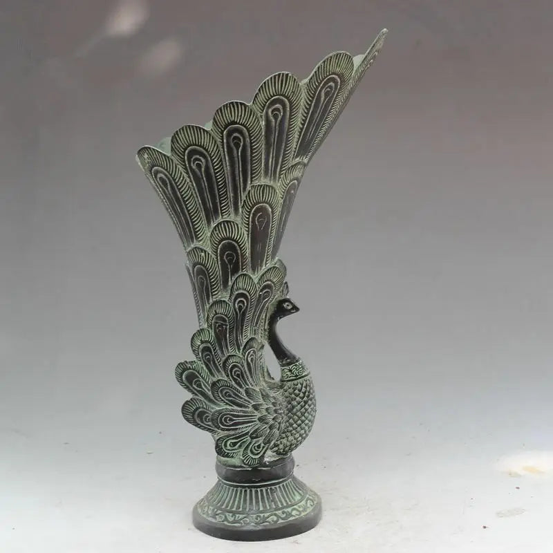 China Old Fengshui Bronze Lifelike Peacock Vase Pot Statue