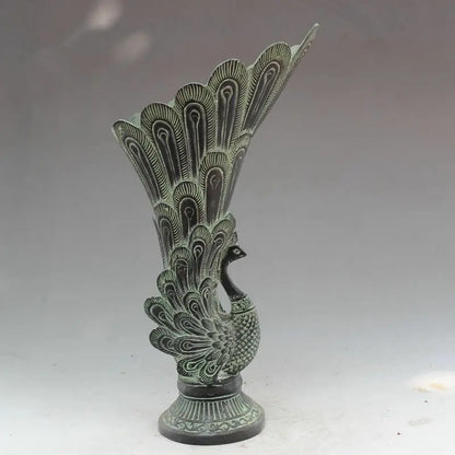 China Old Fengshui Bronze Lifelike Peacock Vase Pot Statue