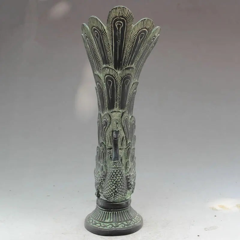 China Old Fengshui Bronze Lifelike Peacock Vase Pot Statue