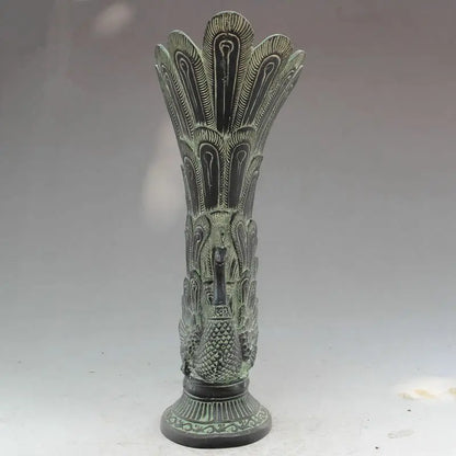 China Old Fengshui Bronze Lifelike Peacock Vase Pot Statue