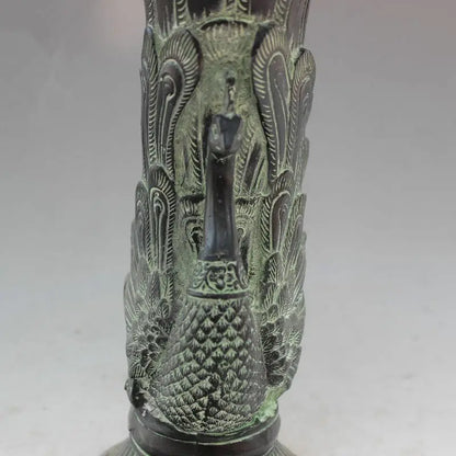 China Old Fengshui Bronze Lifelike Peacock Vase Pot Statue