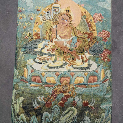 China Old Tibet Silk Thangka Like Hanging Painting Fengshui Tibetan God Of Fortune Buddha Statue