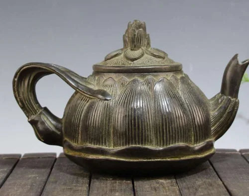 China Old bronze Lotus flower Carved flower Teapot