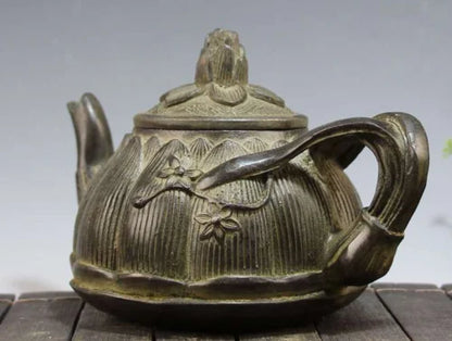 China Old bronze Lotus flower Carved flower Teapot