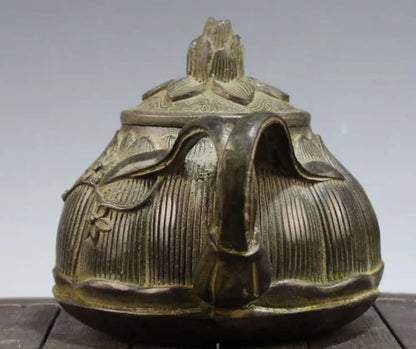 China Old bronze Lotus flower Carved flower Teapot