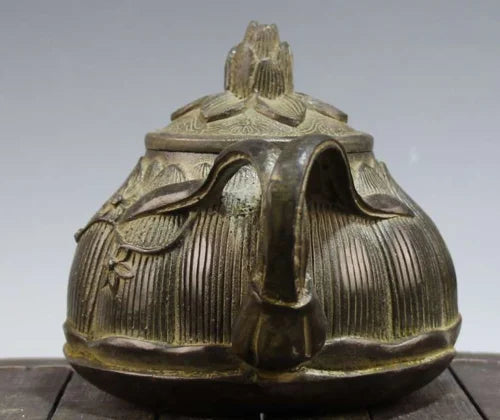 China Old bronze Lotus flower Carved flower Teapot
