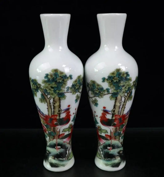China Pastel ceramic Phoenix vase crafts statue A pair