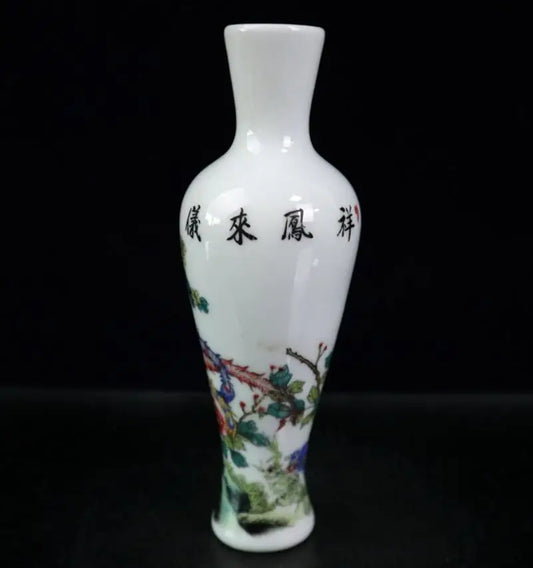 China Pastel ceramic Phoenix vase crafts statue A pair