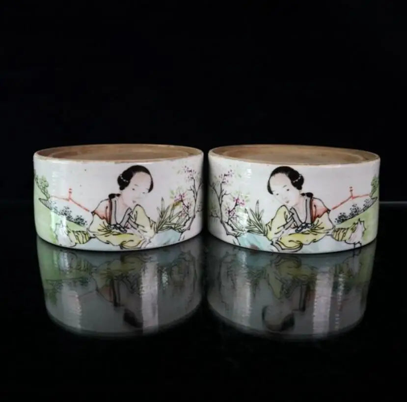 China Pastel ceramic beauty Inkstone crafts statue A pair