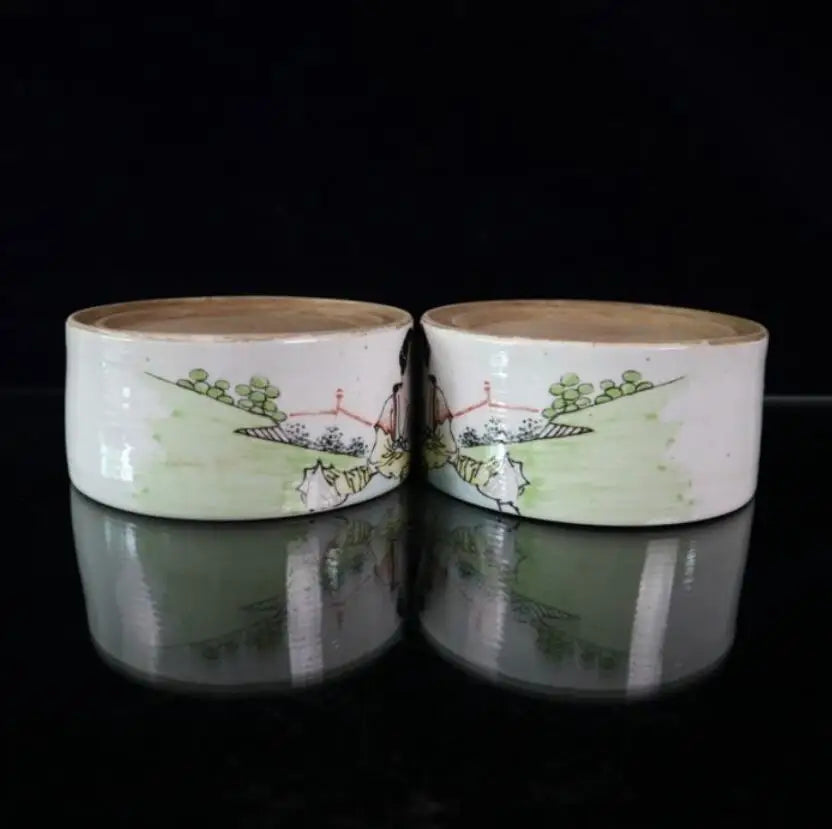 China Pastel ceramic beauty Inkstone crafts statue A pair