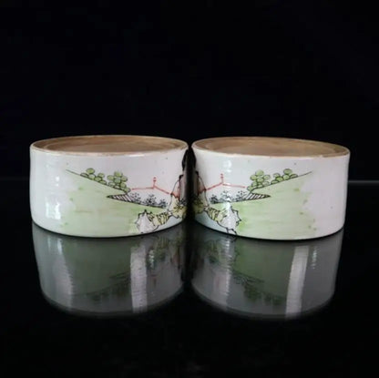 China Pastel ceramic beauty Inkstone crafts statue A pair