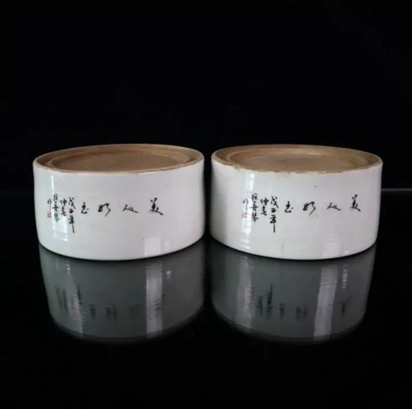 China Pastel ceramic beauty Inkstone crafts statue A pair