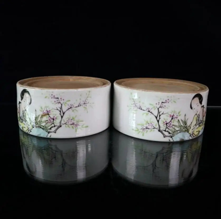 China Pastel ceramic beauty Inkstone crafts statue A pair