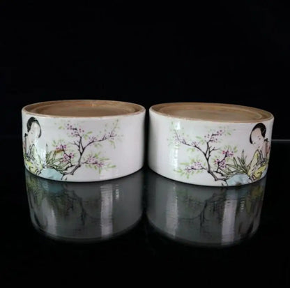 China Pastel ceramic beauty Inkstone crafts statue A pair
