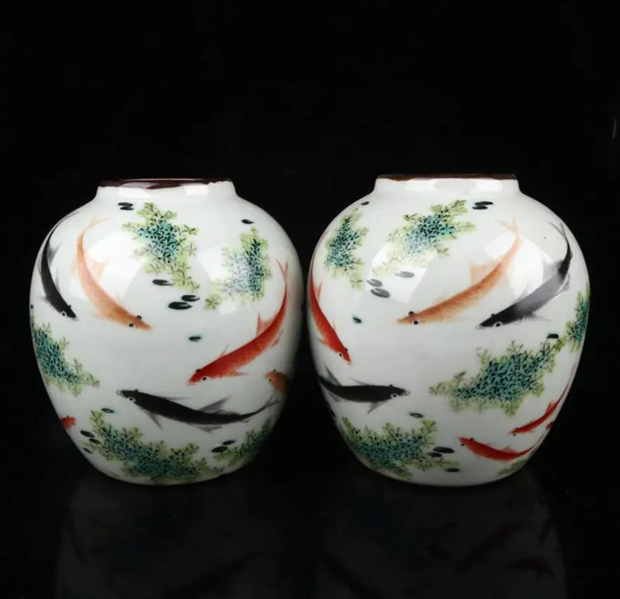 China Pastel ceramic earthen jar crafts statue A pair