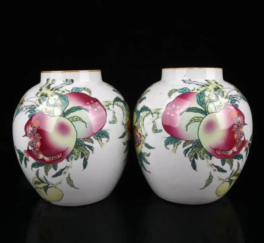 China Pastel ceramic earthen jar crafts statue A pair