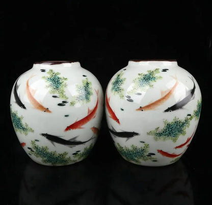 China Pastel ceramic earthen jar crafts statue A pair