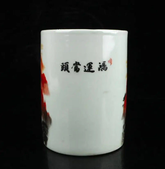 China Pastel ceramic landscape  Pen holder crafts statue A pair