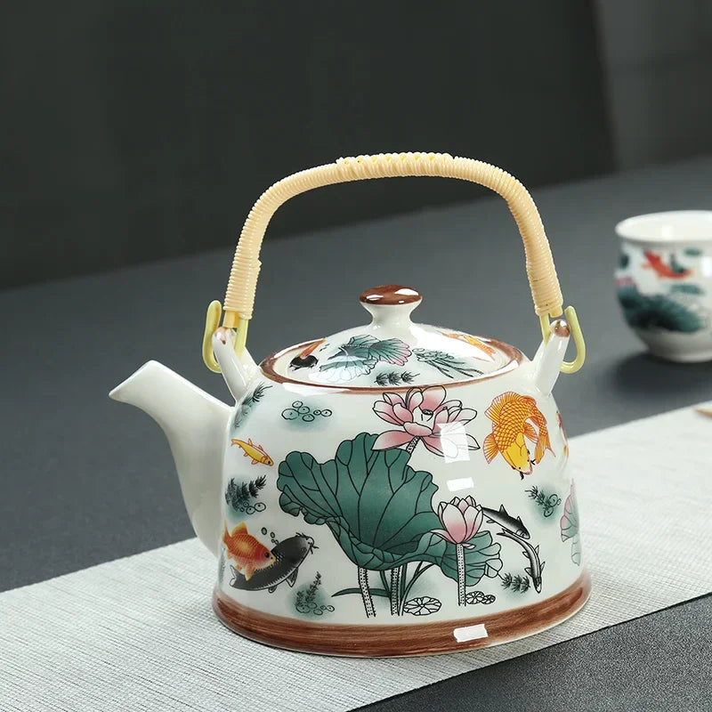 China  Porcelain Teapot with Strainer Net High Capacity 900ML Traditional Chinese Retro Ceramic Tea Set H189
