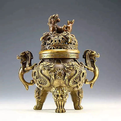 China Rare Copper Dragon Tiger Incense Burner