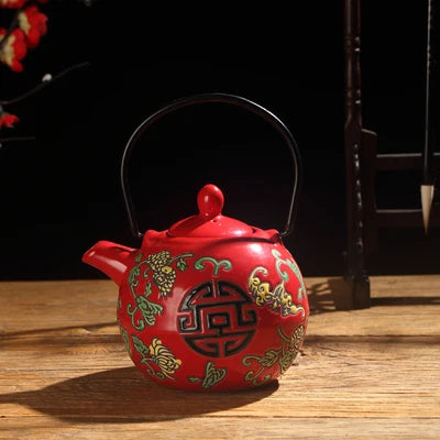 China Red Ceramic Tea Set Home Teapot 6 Teacups Kung Fu Black Tea Jin Jun Mei Teaware Creative Wedding New Wedding Gift Box