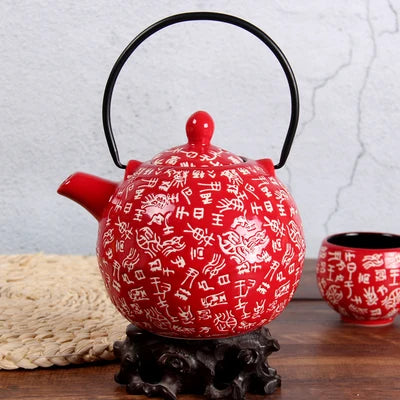 China Red Ceramic Tea Set Home Teapot 6 Teacups Kung Fu Black Tea Jin Jun Mei Teaware Creative Wedding New Wedding Gift Box