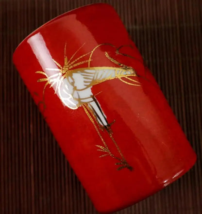 China Red glaze ceramic crane Pen holder crafts statue