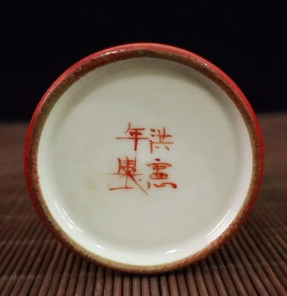 China Red glaze ceramic crane Pen holder crafts statue