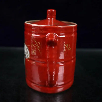 China Red glaze ceramic crane teapot crafts statue A pair