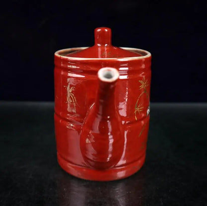 China Red glaze ceramic crane teapot crafts statue A pair