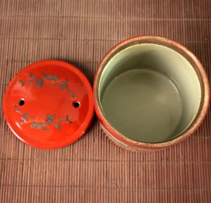 China Red glaze ceramic flowers bird Cricket jar crafts statue