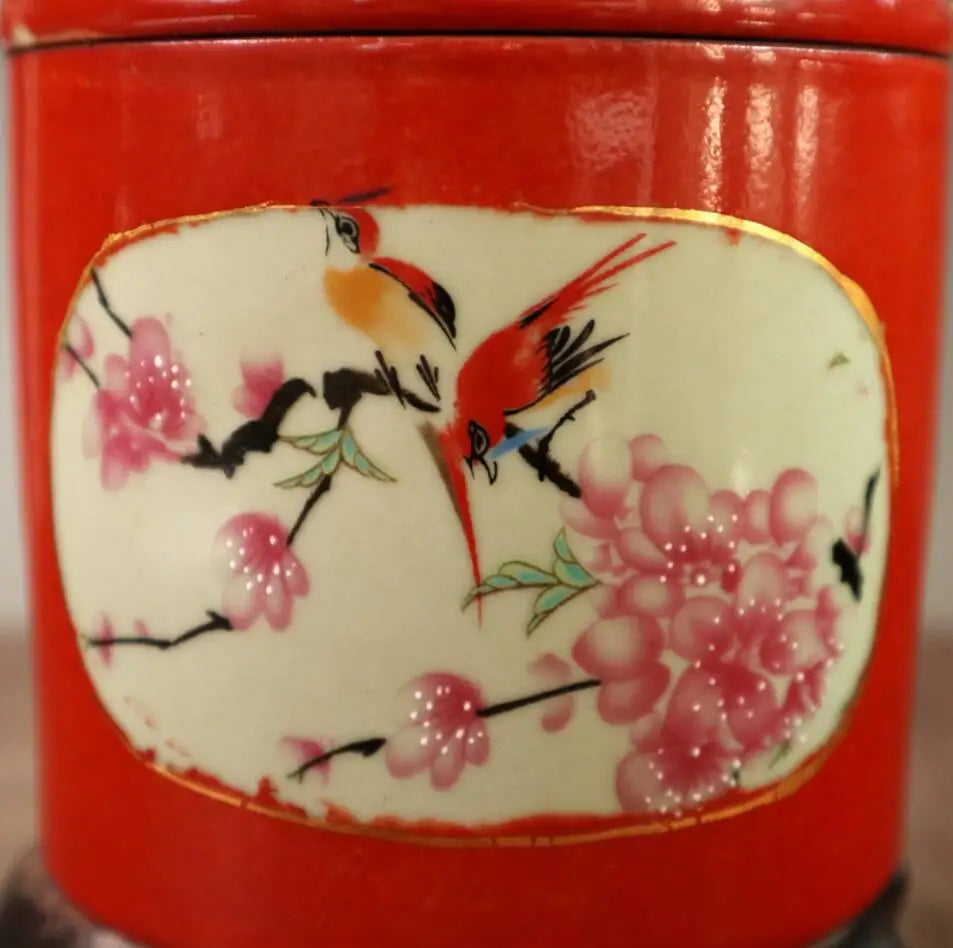 China Red glaze ceramic flowers bird Cricket jar crafts statue