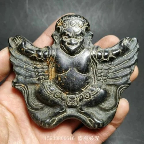China Red mountain culture Iron meteorite carved Dharma protector Dapeng Pendant