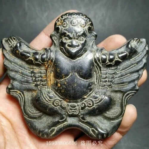 China Red mountain culture Iron meteorite carved Dharma protector Dapeng Pendant