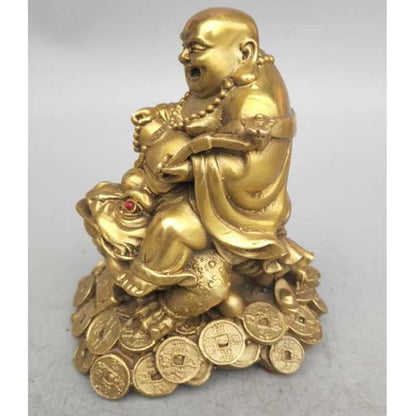 China Seiko carving pure brass maitreya Buddha sit gold toad statue