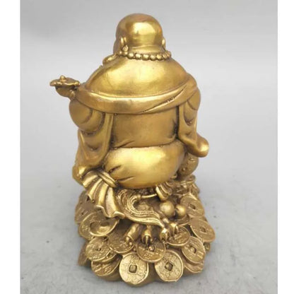 China Seiko carving pure brass maitreya Buddha sit gold toad statue