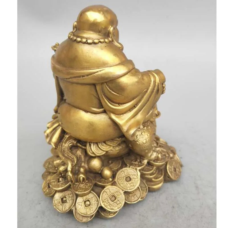 China Seiko carving pure brass maitreya Buddha sit gold toad statue