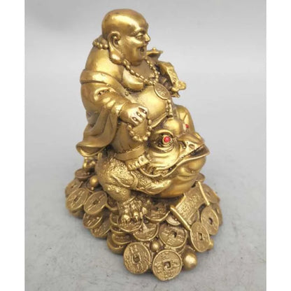 China Seiko carving pure brass maitreya Buddha sit gold toad statue