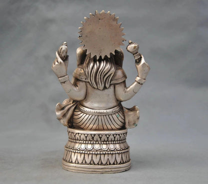 China Silver Bronze Buddhism Elephant Ganesha God of Wealth Statue