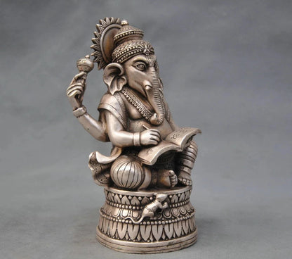 China Silver Bronze Buddhism Elephant Ganesha God of Wealth Statue
