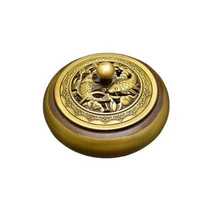 China Temple Buddhism Seal carve double fish lotus xuande furnace Bronze brass incense burner Censer decoration metal handicraft