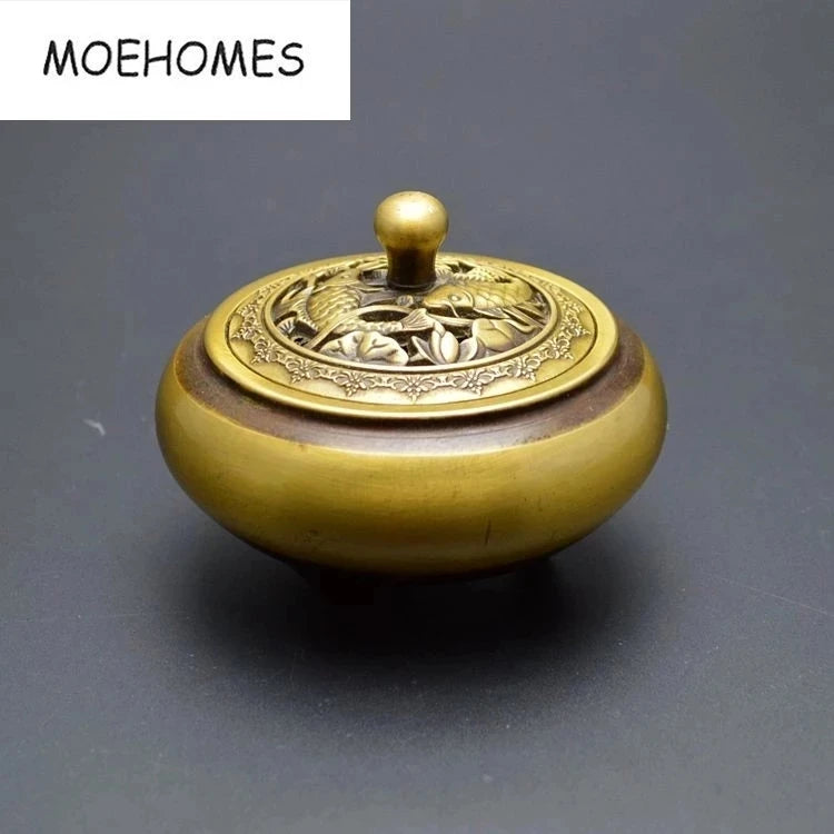 China Temple Buddhism Seal carve double fish lotus xuande furnace Bronze brass incense burner Censer decoration metal handicraft