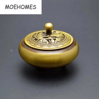 China Temple Buddhism Seal carve double fish lotus xuande furnace Bronze brass incense burner Censer decoration metal handicraft