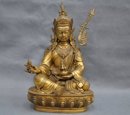 China Tibet Bronze Lotus Born Guru Padmasambhava Buddha Statue