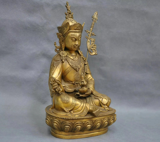 China Tibet Bronze Lotus Born Guru Padmasambhava Buddha Statue