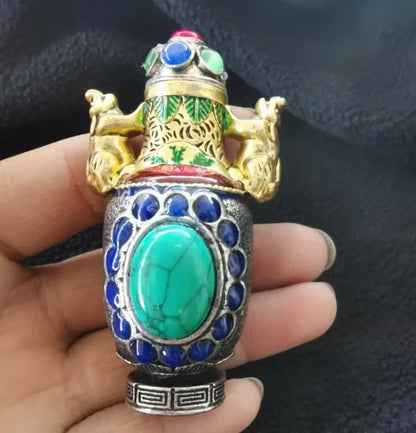 China Tibetan archaize White copper Snuff bottles crafts statue