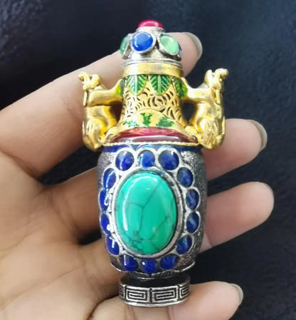 China Tibetan archaize White copper Snuff bottles crafts statue