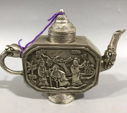 China White copper Beautiful woman flagon crafts statue